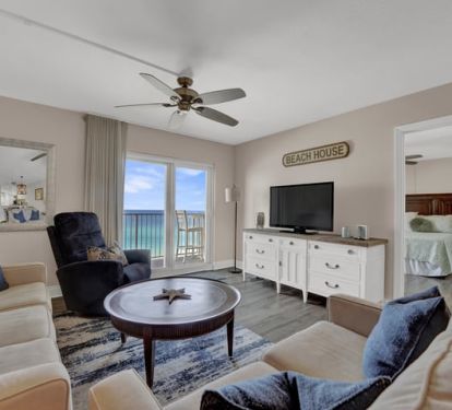 Living room from the perspective of the dining area.