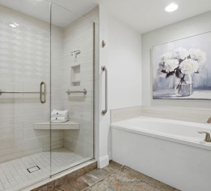 Custom tile shower and soaking tub.