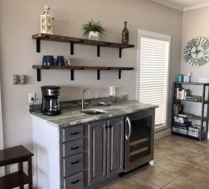 Wet bar in the kitchen/living area for coffee and/or cocktails!