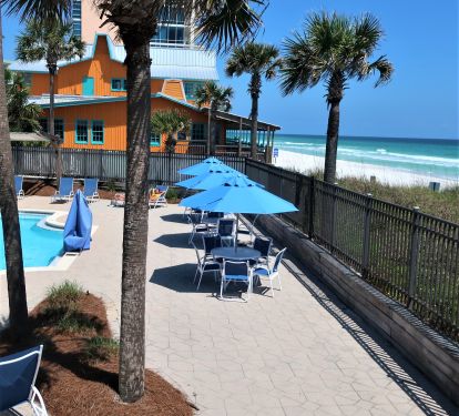 GUL FRONT POOL WITH UMBRELLAS  AND ONSITE GRILL SEASONALLY 