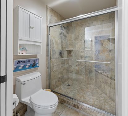 Guest Bathroom with Double Vanity and Beautiful Walk-in Shower