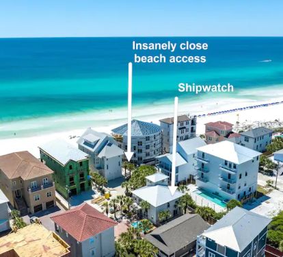 Shipwatch-1 Looking for super easy access to uncrowded, sugar sand beaches? Need room for 20 people? Welcome to Shipwatch!