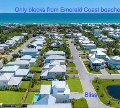 Bliss-5 Bliss is ideally located in a quiet, gated, paver-lined neighborhood, yet central to Destin and Miramar's best restaurants, activities and world-famous sugar sand beaches.