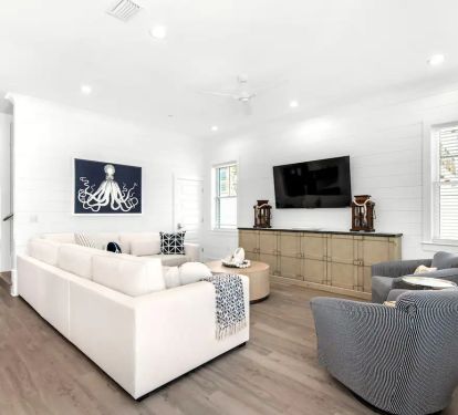 Vista-7 Stylish yet comfortable seating in Vista's first floor living room. (Note: The 3rd floor has its own living room in order to create multiple options for your group's comfort and convenience.)