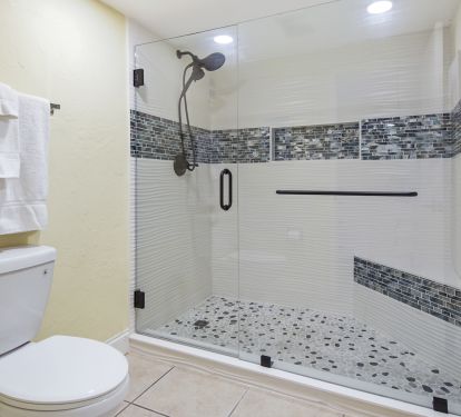New master shower with bench.