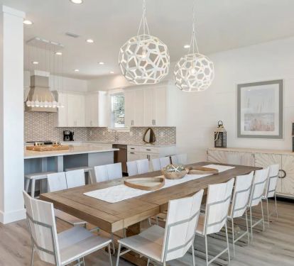 Ovation-11 Plenty of space and dining options for your big group at Ovation. The stylish dining area accommodates 12, with additional seating for 5 at the kitchen island plus outdoor dining area for 4 on the covered patio.
