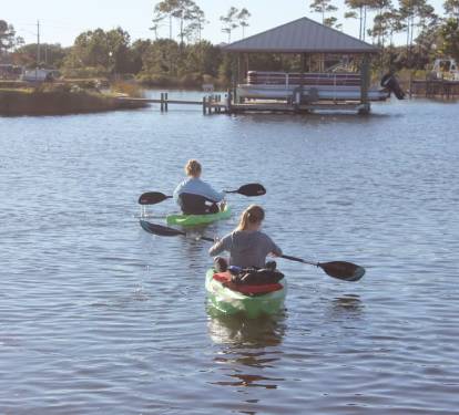Enjoy paddling in Little Lagoon right from the backyard dock.