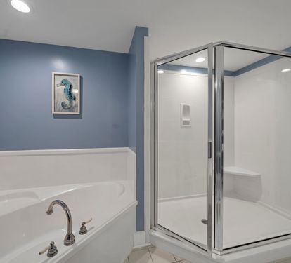 Master bath with soaking tub and walk-in shower