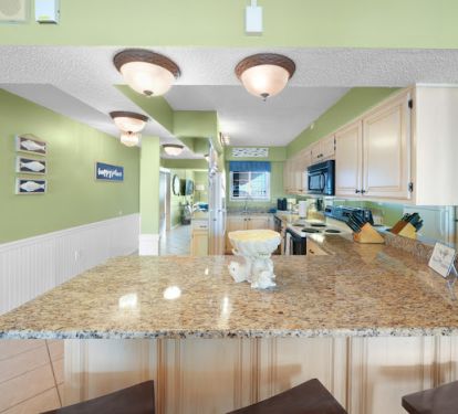 Fully stocked kitchen.