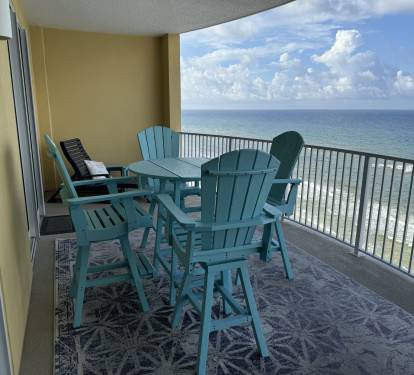 The balcony is wonderful place to enjoy breakfast.