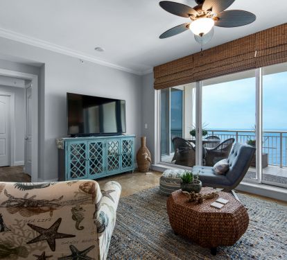 Spacious living room with breathtaking gulf views and plenty of seating