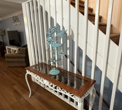 Side table in dining area for snacks, drinks and supplies