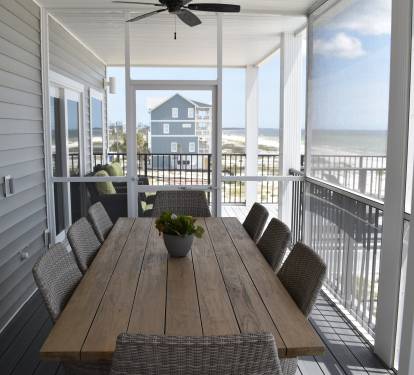 3RD FLOOR BALCONY SCREENED AREA WITH TEAK DINING TABLE SET &amp; 2 CEILING FANS
