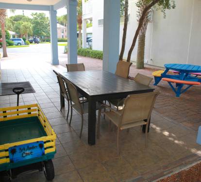 Plenty of outdoor seating and a wagon to carry beach chairs, bags &amp; cooler