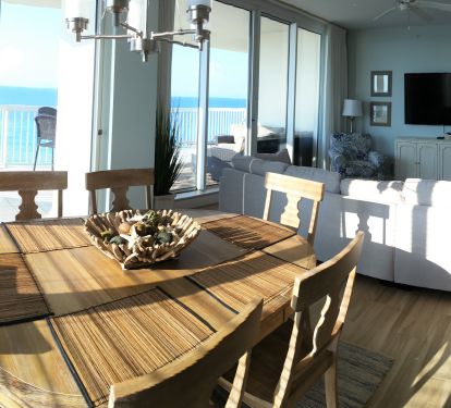 Dining room and counter seating for up to nine guests. 