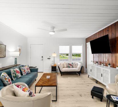 Den comfortably seats 6-7 and has a 55" TV