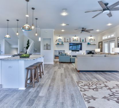 Living room and chef's kitchen