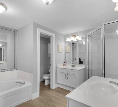 Primary Bath with Double Vanities, Tub and Shower