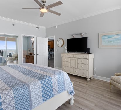 Master Suite with Balcony Access, Electric Blackout Shades, and Private Bathroom