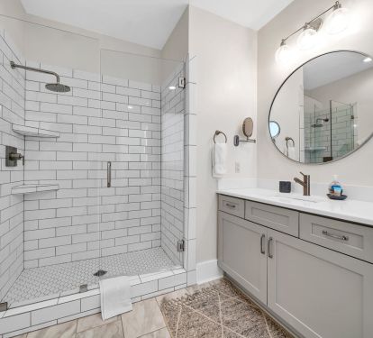 Renovated private bath with separate shower and soaking tub