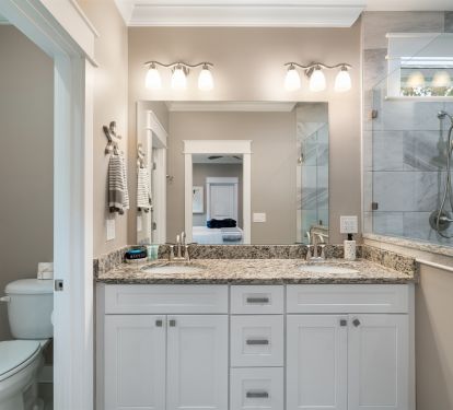 Master Bath to Coastal Navy Room