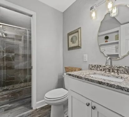 View of the bathroom from the hallway entrance