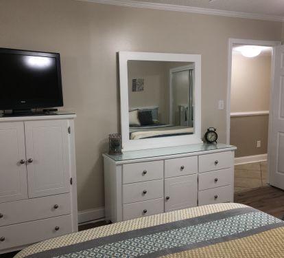 Plenty of storage space and nice sized bedroom TV.