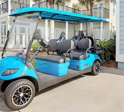Splash-5... 6 seat golf cart makes hauling coolers and toys to the beach a snap. Plus it's just a fun way to get to our nearby restaurants, shopping and the many other beaches along Destin's famous Scenic Gulf Drive