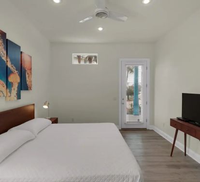 Aqua-12 Clean lines and premium mattress in our downstairs master king suite.
