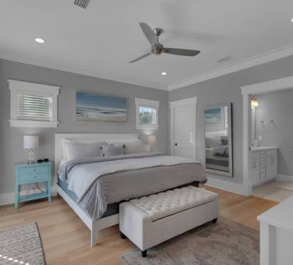 Main floor suite with relaxing decor &amp; spacious king bed with premium mattress.