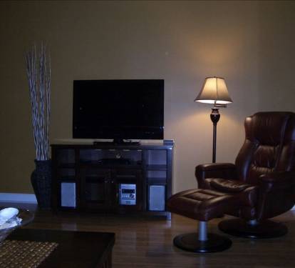 wide screen TV in living area
