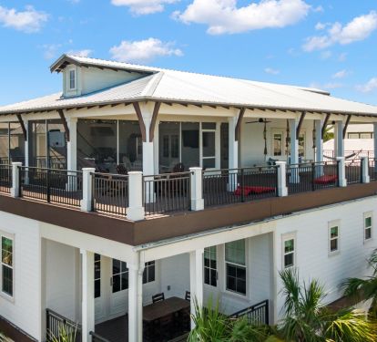 Third floor is partially screened and includes swing and hammock