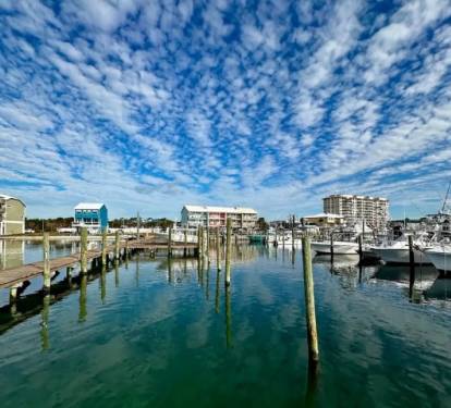 South side view of marina and back of the townhouse