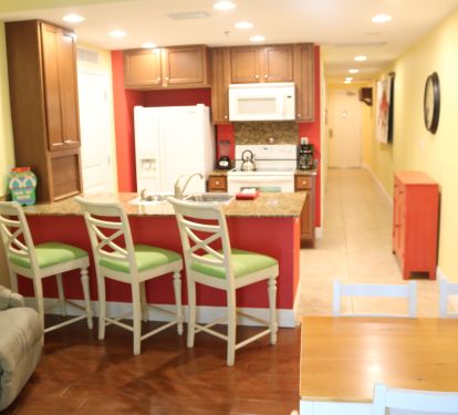Kitchen and living area as viewed from balcony