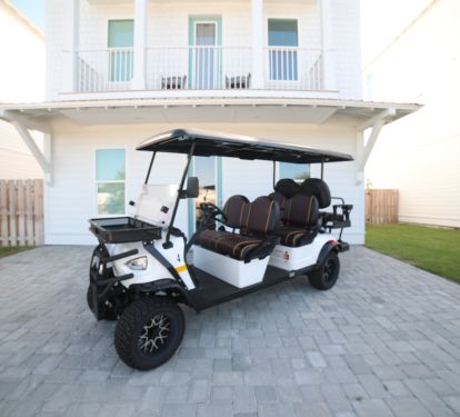 Use the 6-passenger golf cart provided with our home to get to the beach, ice cream shops/restaurants, and even the grocery store!