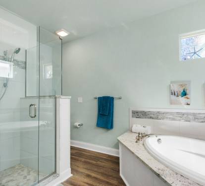 Shower view of master bathroom down stairs