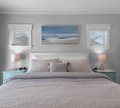 Modern decor with warm ambient lighting and a soft, relaxing color scheme.