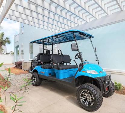 Seafoam-3 2021 six seat golf cart is included for free. Makes hauling coolers, toys and kids to the beach a breeze!