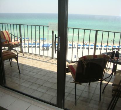 Full size balcony on the beach with seating for 7