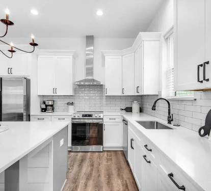 Latitude-9 features a beautiful quartz island seating for grab-and-go meals as well as brand new stainless appliances.
