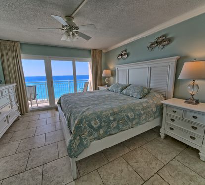 Master Bedroom with King bed and TV- what a view!
