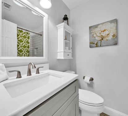 Recently renovated private bath in queen bedroom