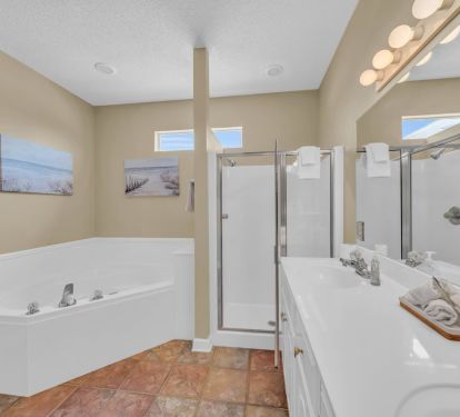 West master bath, jetted tub, walk-in shower