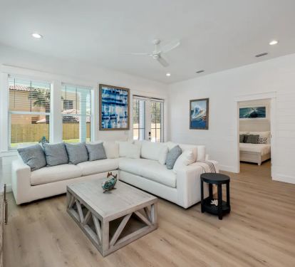 Mariner-10 first of three different living rooms offers a blend of style and comfort in its seating arrangements.