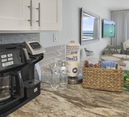 Coffee station and welcome supplies