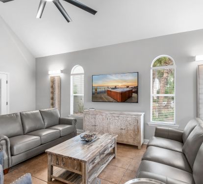 Living Room with 60" curved flat screen