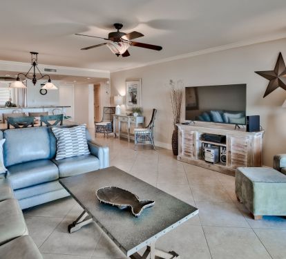 View of living area, dining and the Kitchen