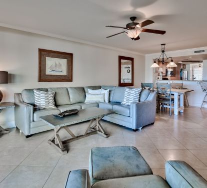 View of living area, dining and the Kitchen