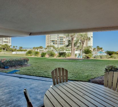 Patio right next to the beach boardwalk
