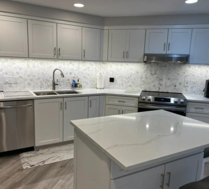 Separate island in completely remodeled kitchen